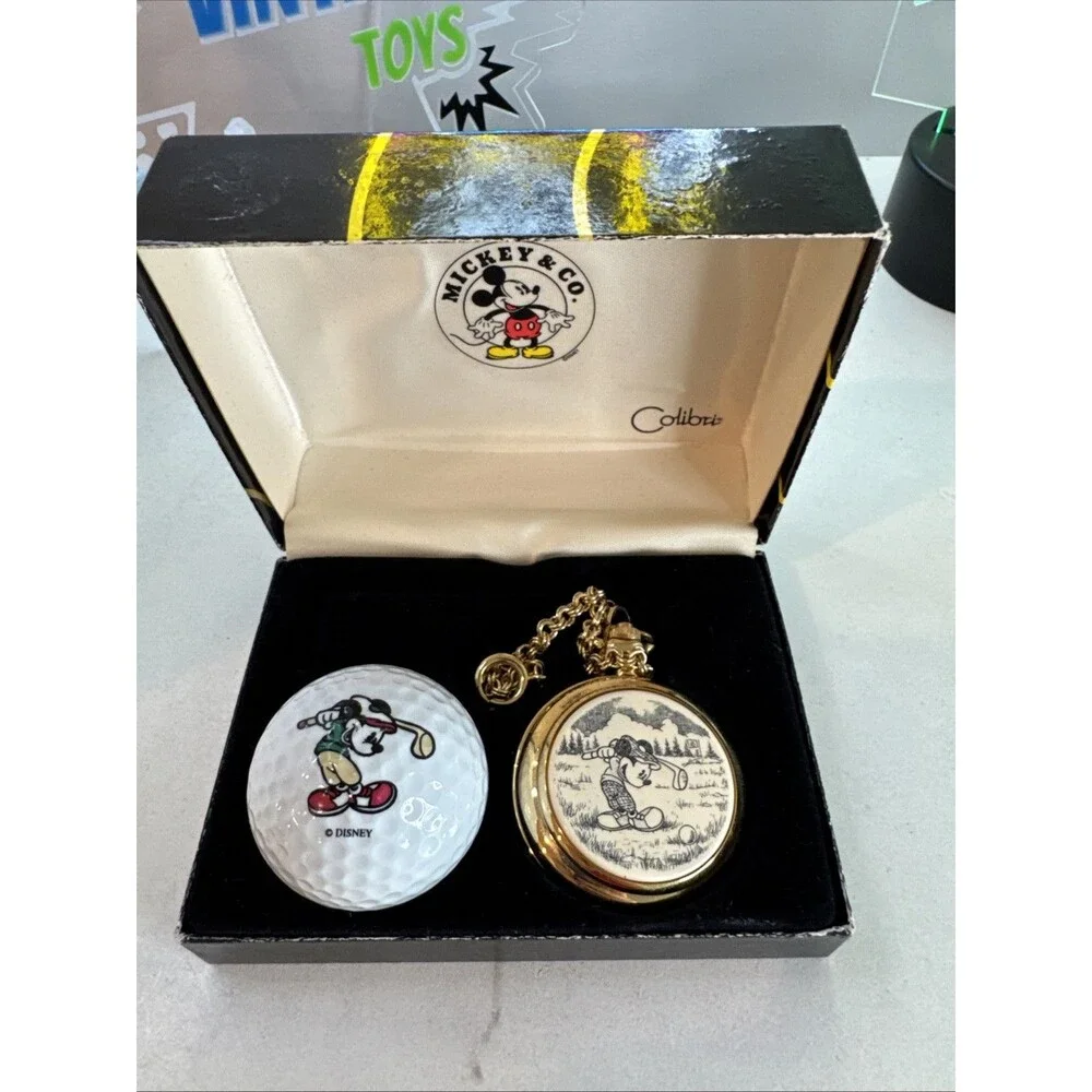 Colibri Disney Mickey Mouse Pocket Watch w/ Golf Ball Set VTG